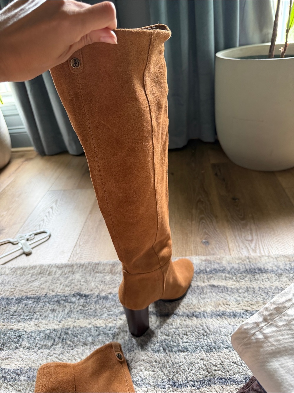 Sam Edelman Tall Suede Block Heel Boots - Tan - Picture 4 of 7